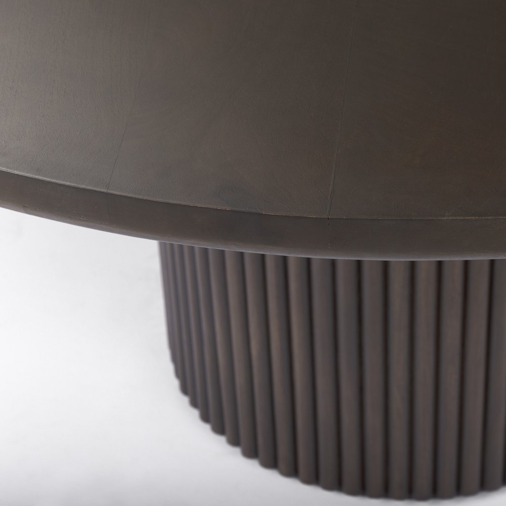 60" Dark Brown Solid Wood Pedestal Base Round Top Dining Table