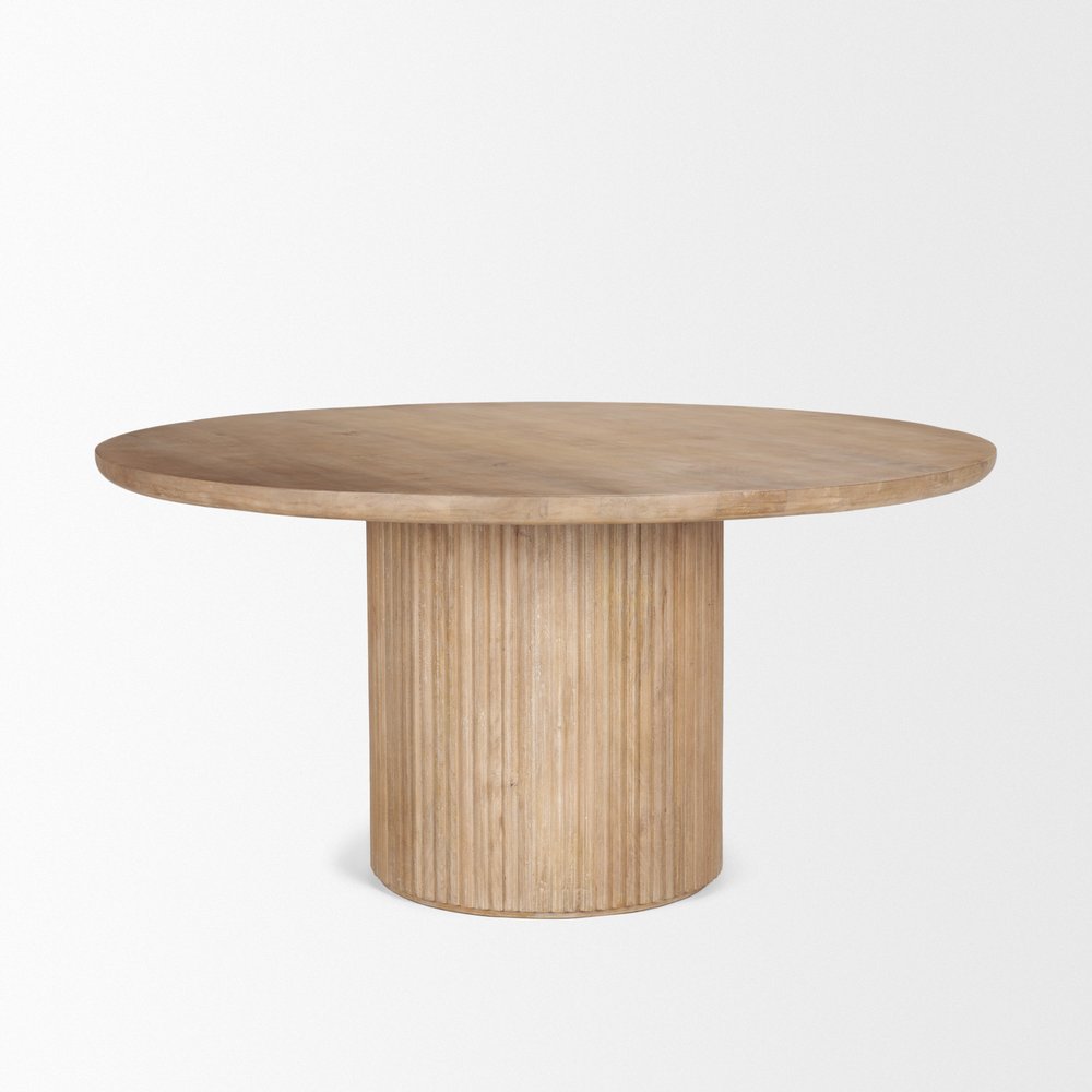 60" Dark Brown Solid Wood Pedestal Base Round Top Dining Table