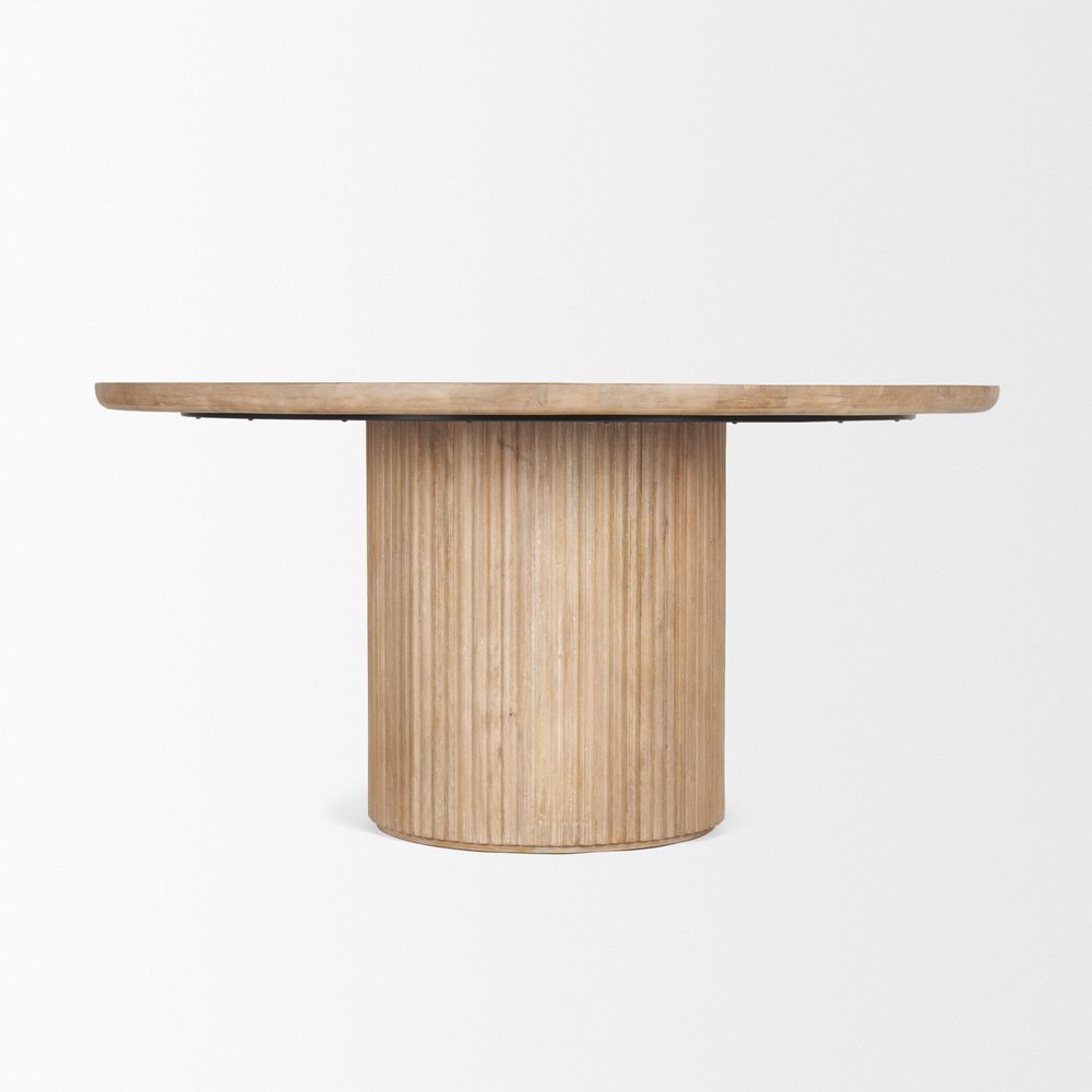 60" Dark Brown Solid Wood Pedestal Base Round Top Dining Table