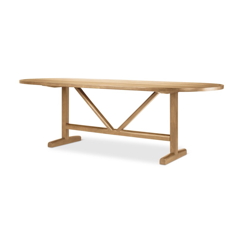 94" Light Brown Solid Wood Trestle Base Oval Dining Table
