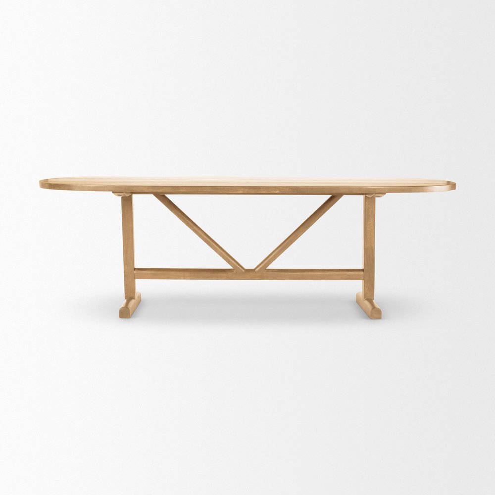 94" Light Brown Solid Wood Trestle Base Oval Dining Table