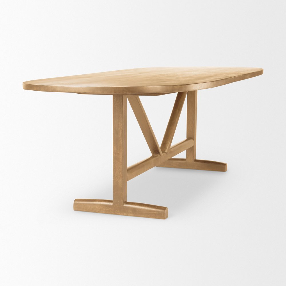 94" Light Brown Solid Wood Trestle Base Oval Dining Table
