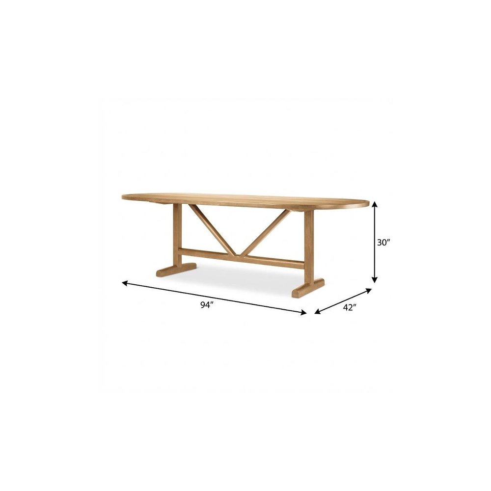 94" Light Brown Solid Wood Trestle Base Oval Dining Table