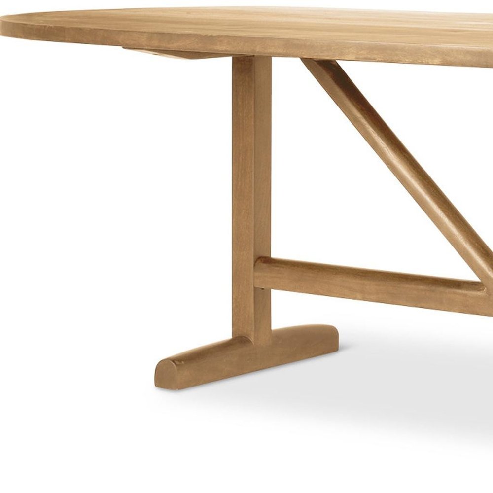 94" Light Brown Solid Wood Trestle Base Oval Dining Table