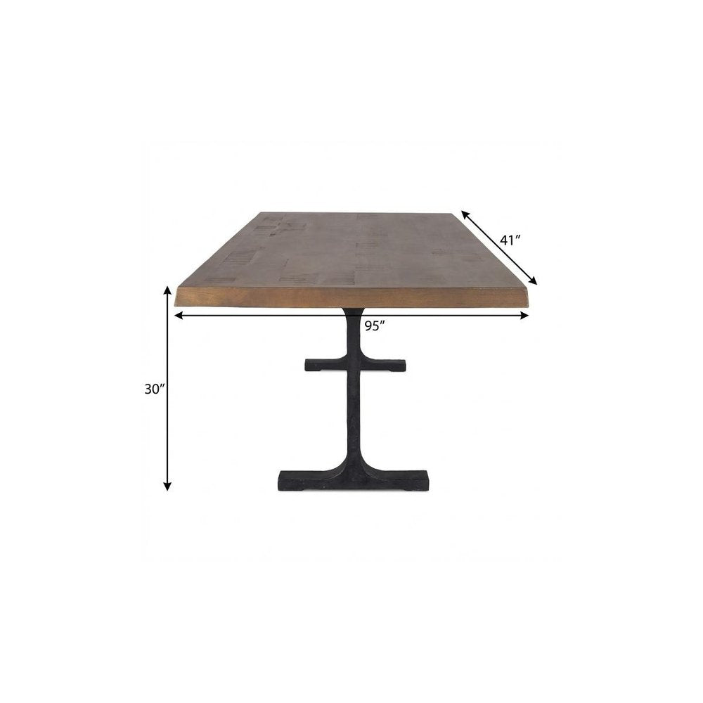 96" Natural And Black Solid Wood And Metal Trestle Base Dining Table