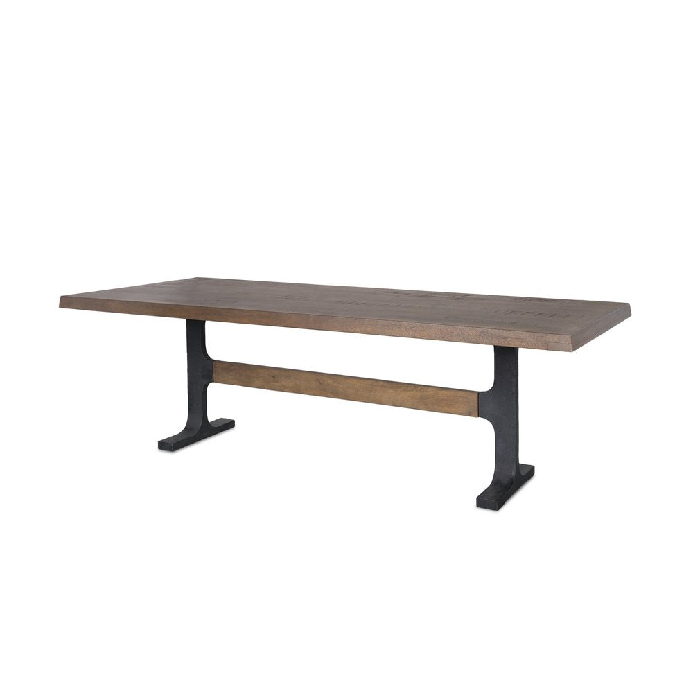 96" Natural And Black Solid Wood And Metal Trestle Base Dining Table
