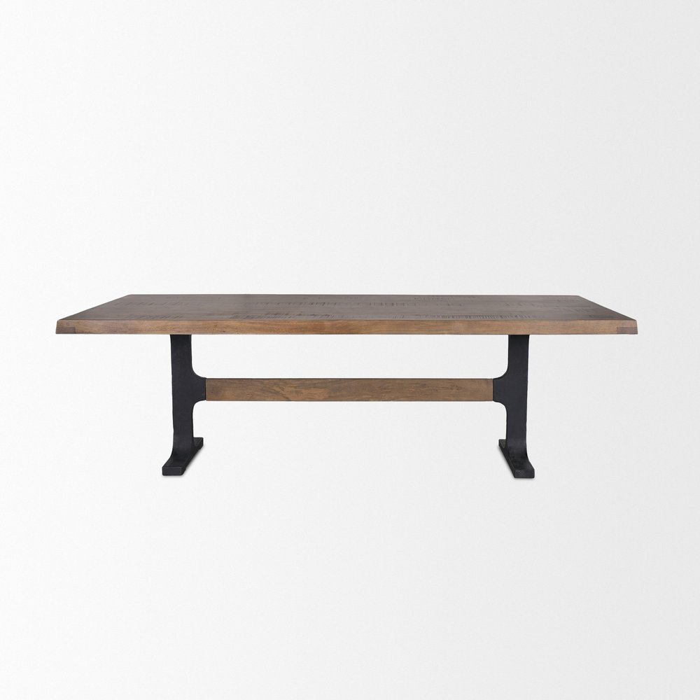 96" Natural And Black Solid Wood And Metal Trestle Base Dining Table