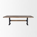 96" Natural And Black Solid Wood And Metal Trestle Base Dining Table