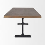 96" Natural And Black Solid Wood And Metal Trestle Base Dining Table