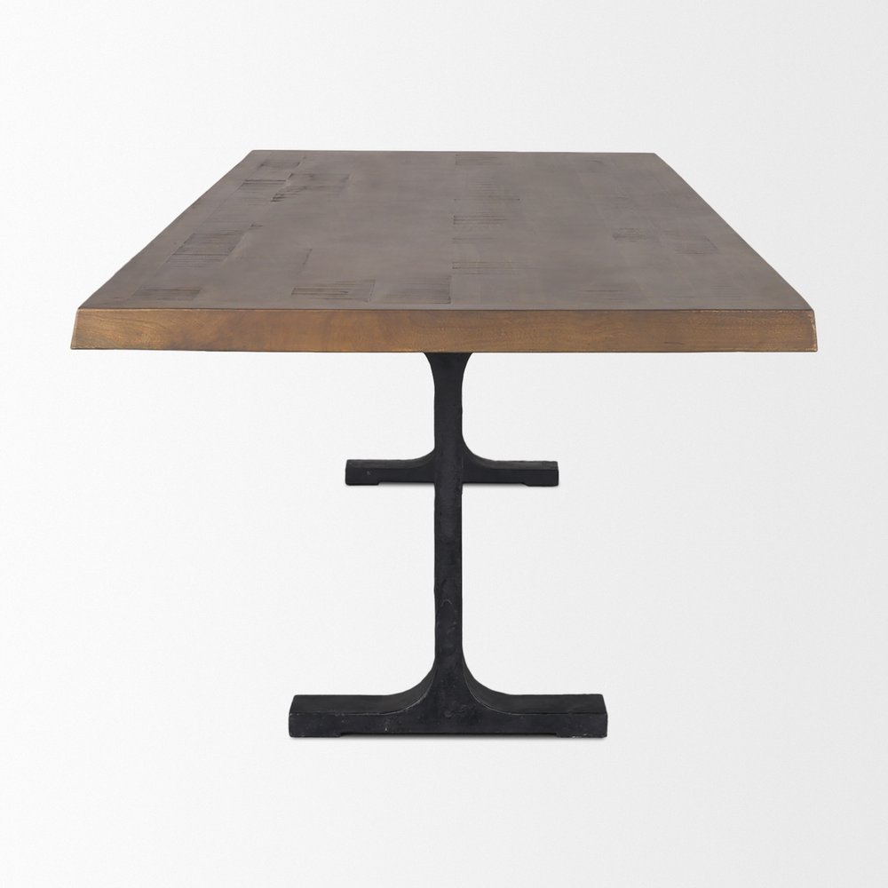96" Natural And Black Solid Wood And Metal Trestle Base Dining Table