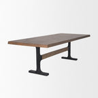96" Natural And Black Solid Wood And Metal Trestle Base Dining Table