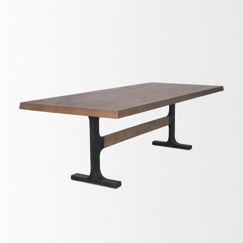 96" Natural And Black Solid Wood And Metal Trestle Base Dining Table
