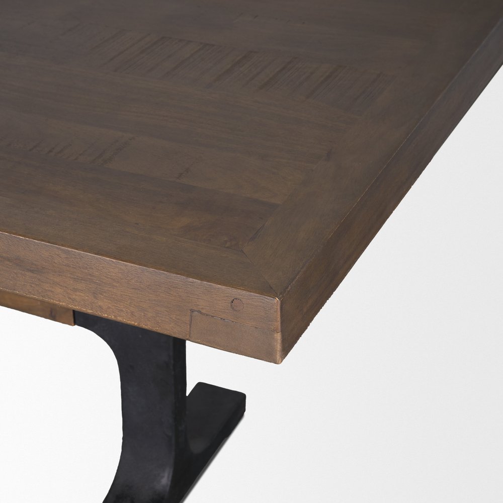 96" Natural And Black Solid Wood And Metal Trestle Base Dining Table