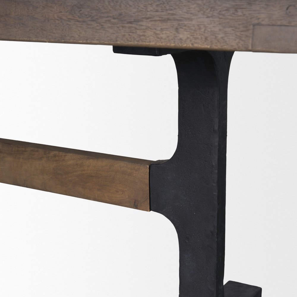 96" Natural And Black Solid Wood And Metal Trestle Base Dining Table