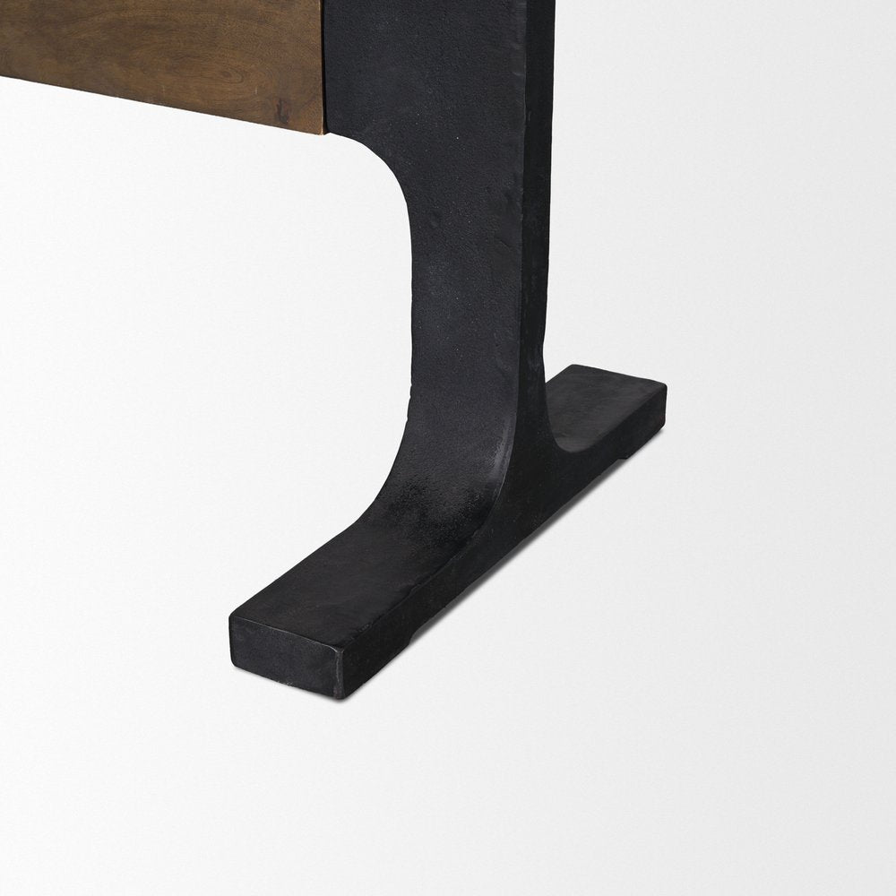 96" Natural And Black Solid Wood And Metal Trestle Base Dining Table