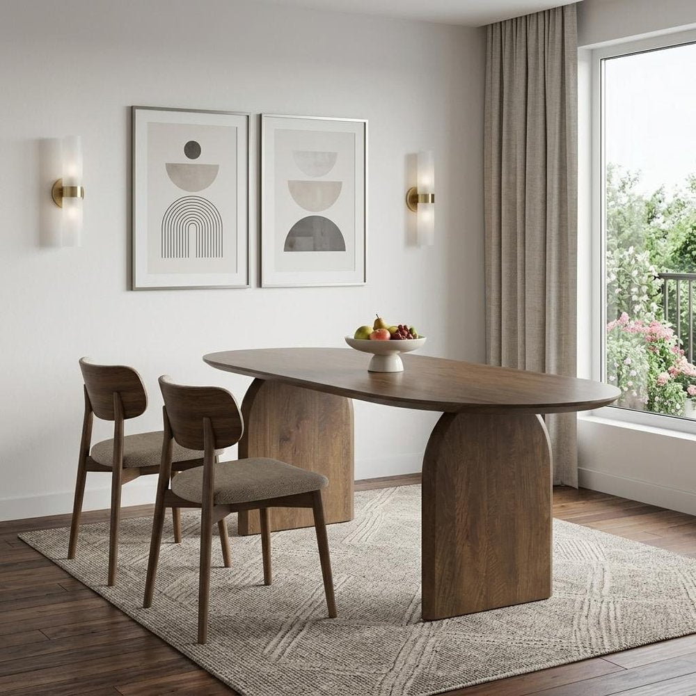 87" Dark Brown Solid Wood Double Pedestal Base Oval Dining Table