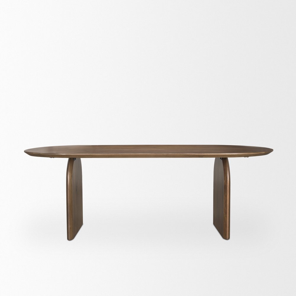 87" Dark Brown Solid Wood Double Pedestal Base Oval Dining Table