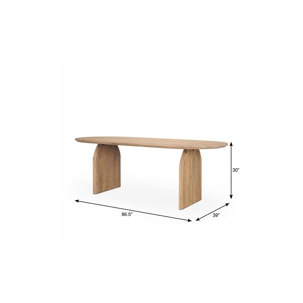 87" Light Brown Solid Wood Double Pedestal Base Oval Dining Table