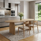 87" Light Brown Solid Wood Double Pedestal Base Oval Dining Table