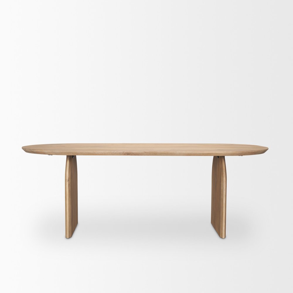 87" Light Brown Solid Wood Double Pedestal Base Oval Dining Table