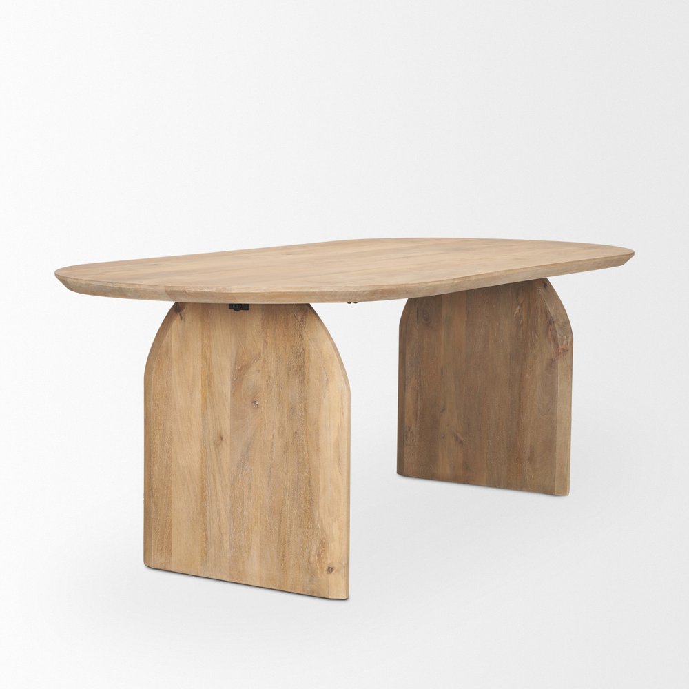 87" Light Brown Solid Wood Double Pedestal Base Oval Dining Table