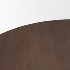 60" Dark Brown And Black Solid Wood And Iron Pedestal Base Round Top Dining Table