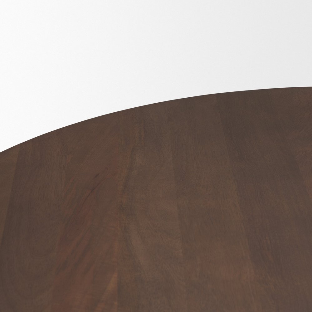 60" Dark Brown And Black Solid Wood And Iron Pedestal Base Round Top Dining Table
