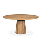 60" Dark Brown And Black Solid Wood And Iron Pedestal Base Round Top Dining Table
