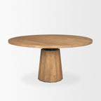 60" Dark Brown And Black Solid Wood And Iron Pedestal Base Round Top Dining Table
