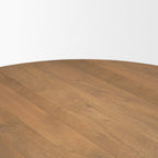 60" Dark Brown And Black Solid Wood And Iron Pedestal Base Round Top Dining Table
