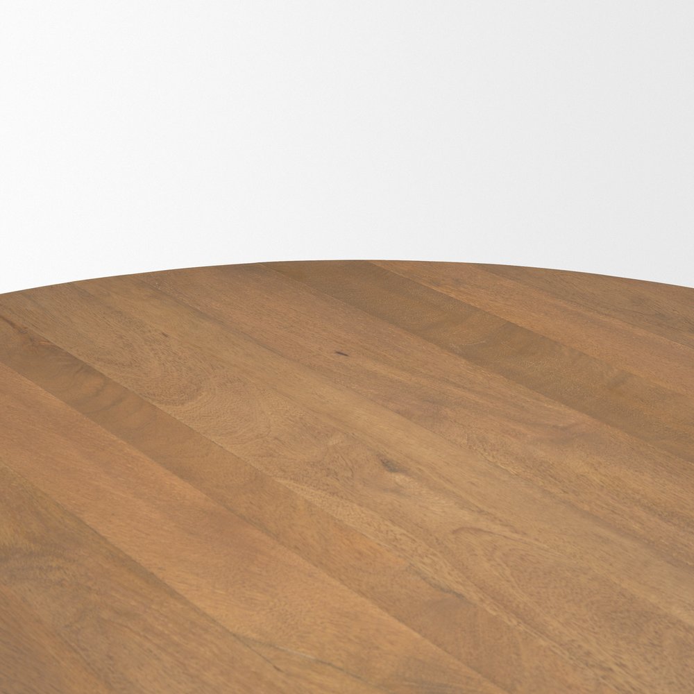 60" Dark Brown And Black Solid Wood And Iron Pedestal Base Round Top Dining Table