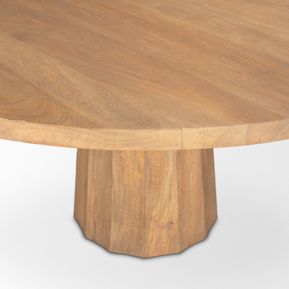 60" Dark Brown And Black Solid Wood And Iron Pedestal Base Round Top Dining Table