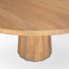 60" Dark Brown And Black Solid Wood And Iron Pedestal Base Round Top Dining Table