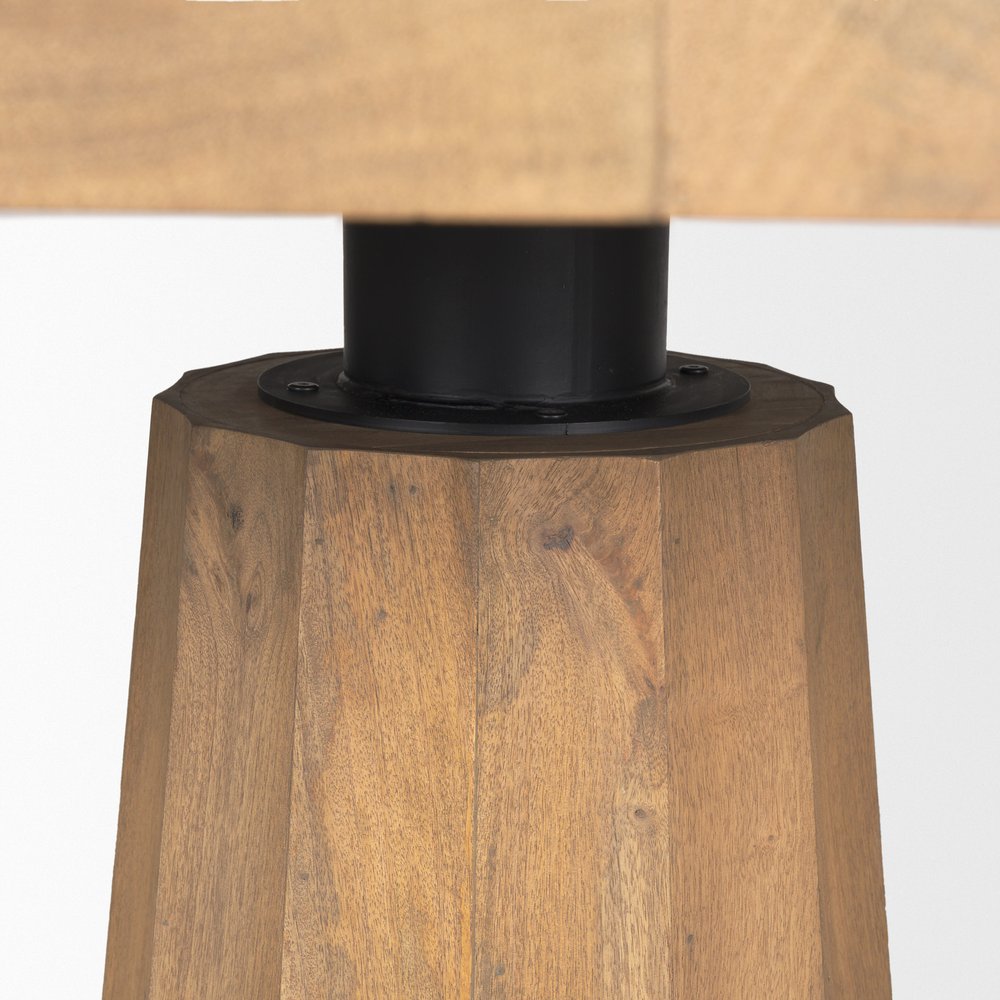 60" Dark Brown And Black Solid Wood And Iron Pedestal Base Round Top Dining Table