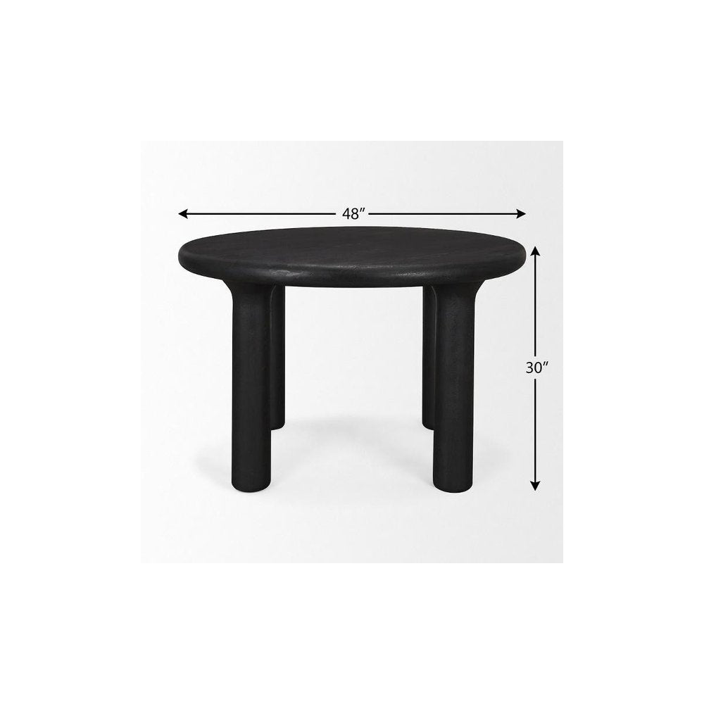 48" Black Solid Wood Round Top Dining Table