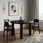 48" Black Solid Wood Round Top Dining Table