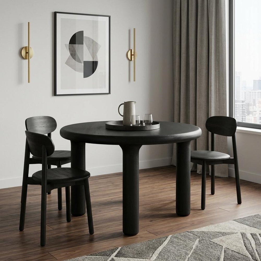 48" Black Solid Wood Round Top Dining Table