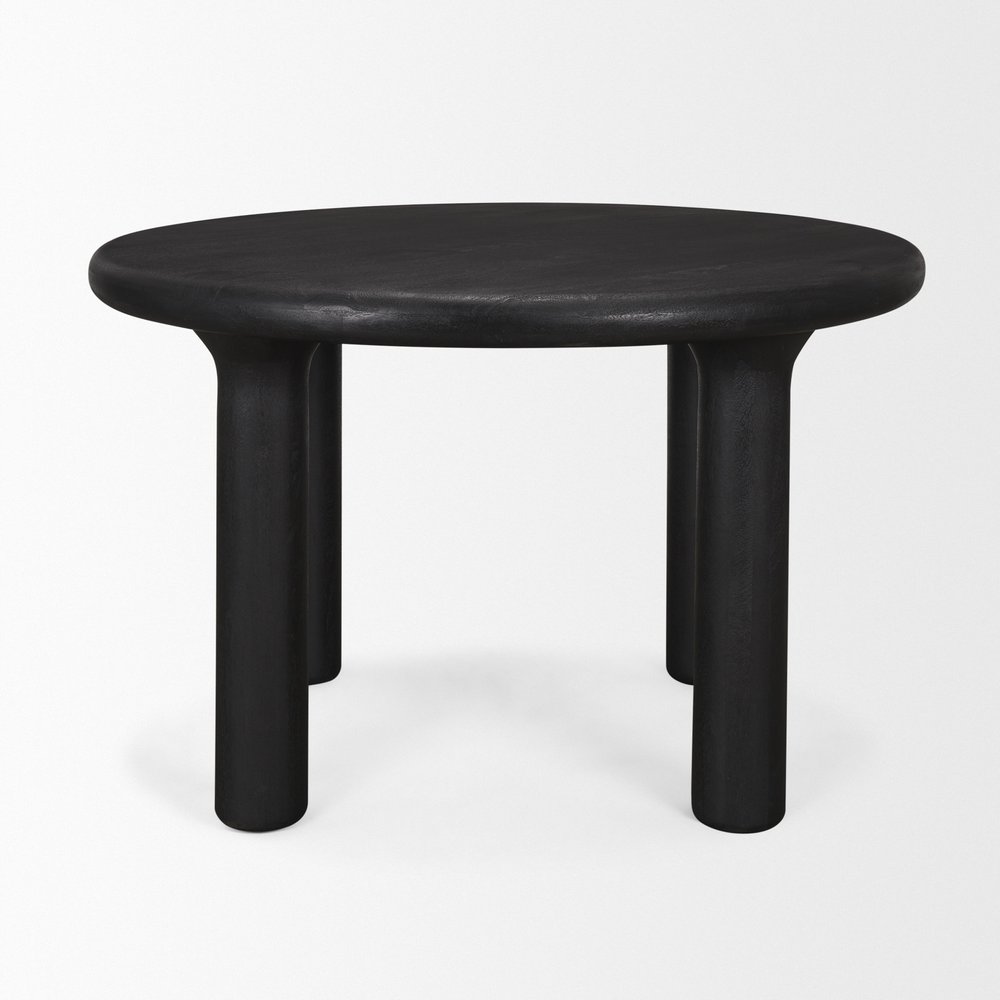 48" Black Solid Wood Round Top Dining Table