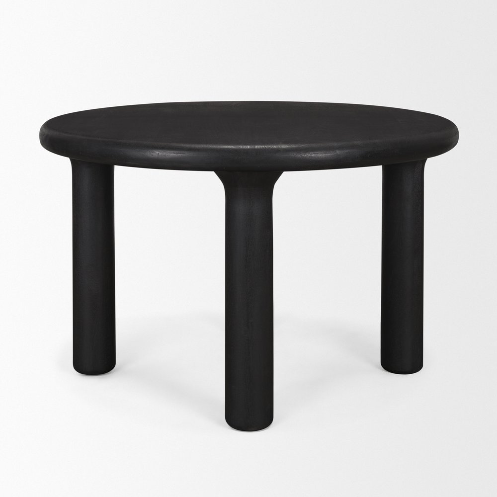 48" Black Solid Wood Round Top Dining Table