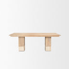 94" Natural And Beige Solid Wood And Marble Double Pedestal Base Dining Table