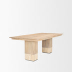 94" Natural And Beige Solid Wood And Marble Double Pedestal Base Dining Table