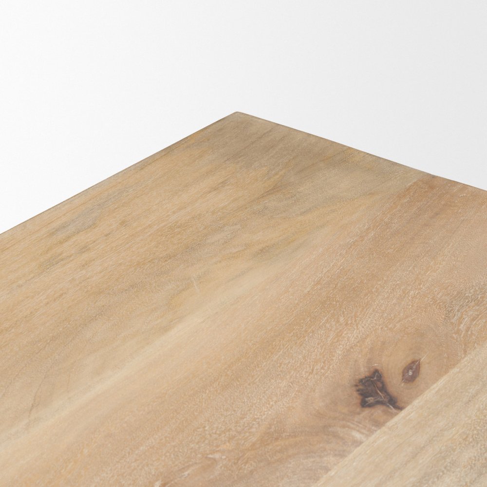 94" Natural And Beige Solid Wood And Marble Double Pedestal Base Dining Table