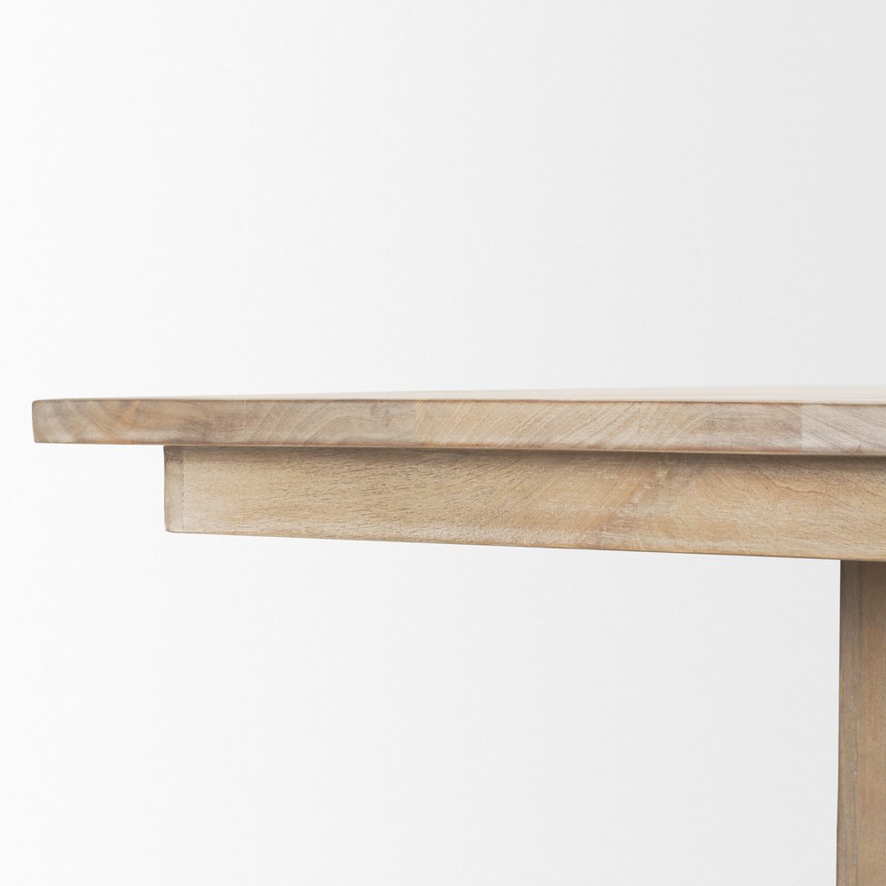 94" Natural And Beige Solid Wood And Marble Double Pedestal Base Dining Table