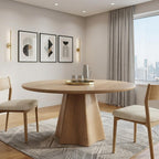 60" Light Brown Solid Wood Pedestal Base Round Top Dining Table