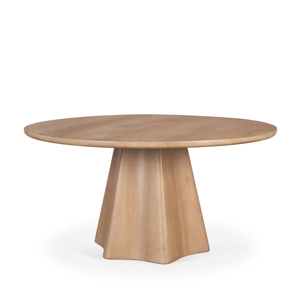 60" Light Brown Solid Wood Pedestal Base Round Top Dining Table
