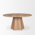 60" Light Brown Solid Wood Pedestal Base Round Top Dining Table