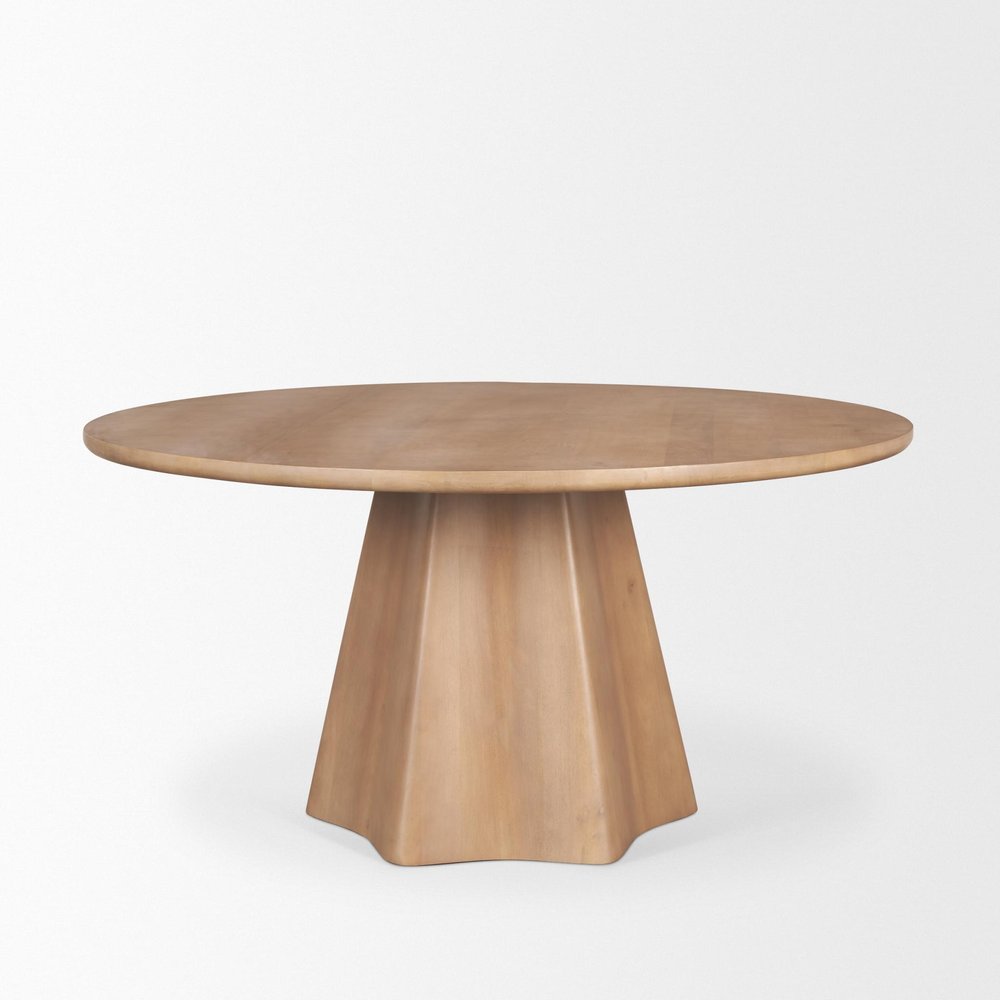 60" Light Brown Solid Wood Pedestal Base Round Top Dining Table