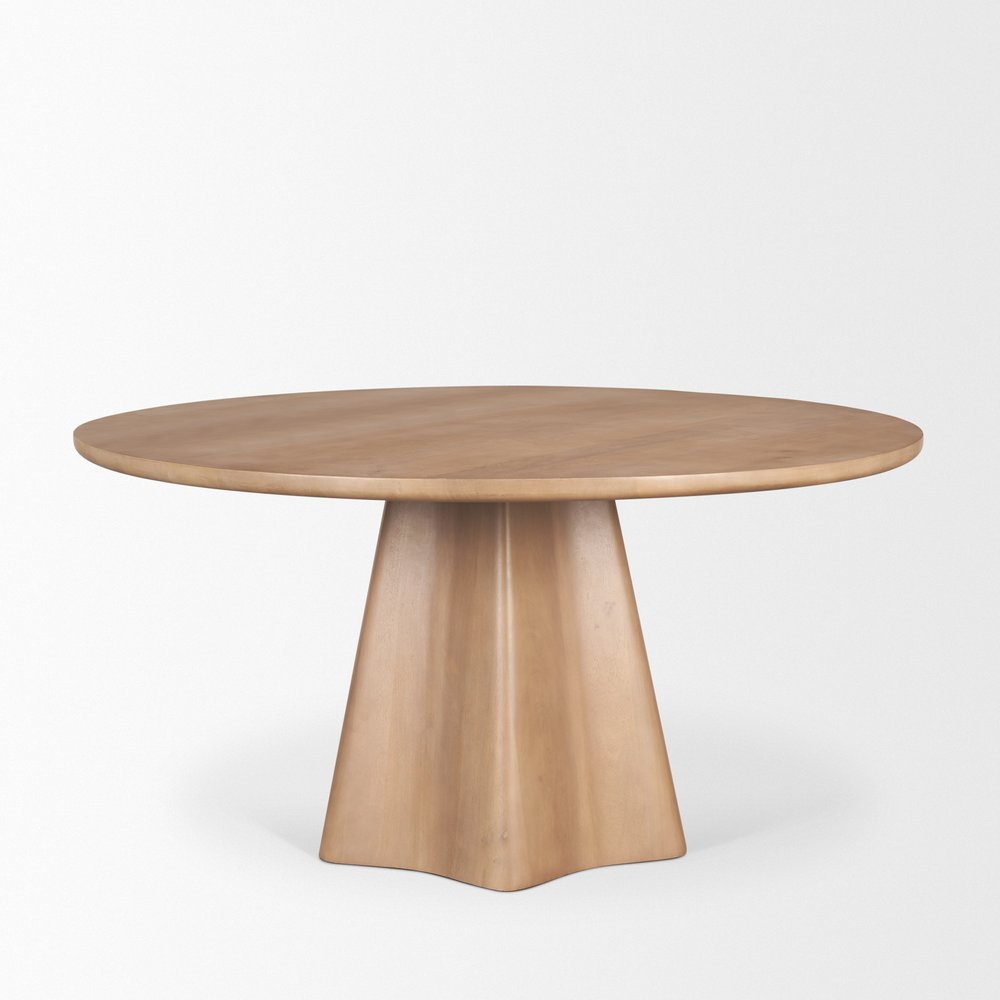 60" Light Brown Solid Wood Pedestal Base Round Top Dining Table
