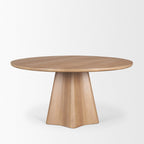 60" Light Brown Solid Wood Pedestal Base Round Top Dining Table