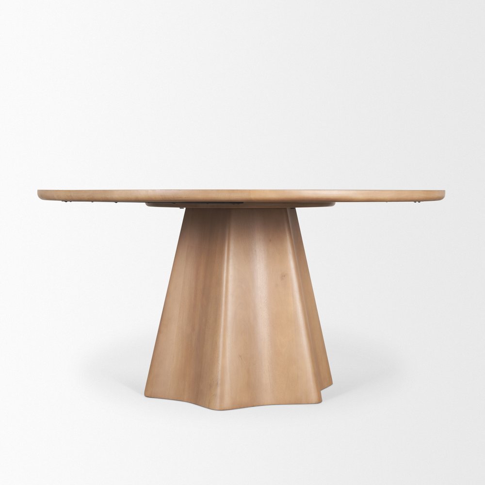 60" Light Brown Solid Wood Pedestal Base Round Top Dining Table